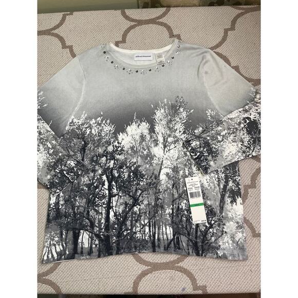 Alfred Dunner Sweaters - Alfred Dunner Alpine Lodge 3/4 sleeve gray/ white sweater, size large, MSRP $66